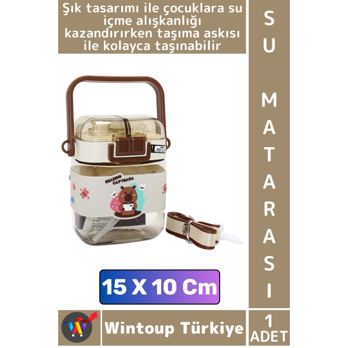 #SuMatarası Okul Çocuk Su İçme Alışkanlığı Sevimli Figürlü Çift Bölmeli Pipetli Askılı Su Matarası