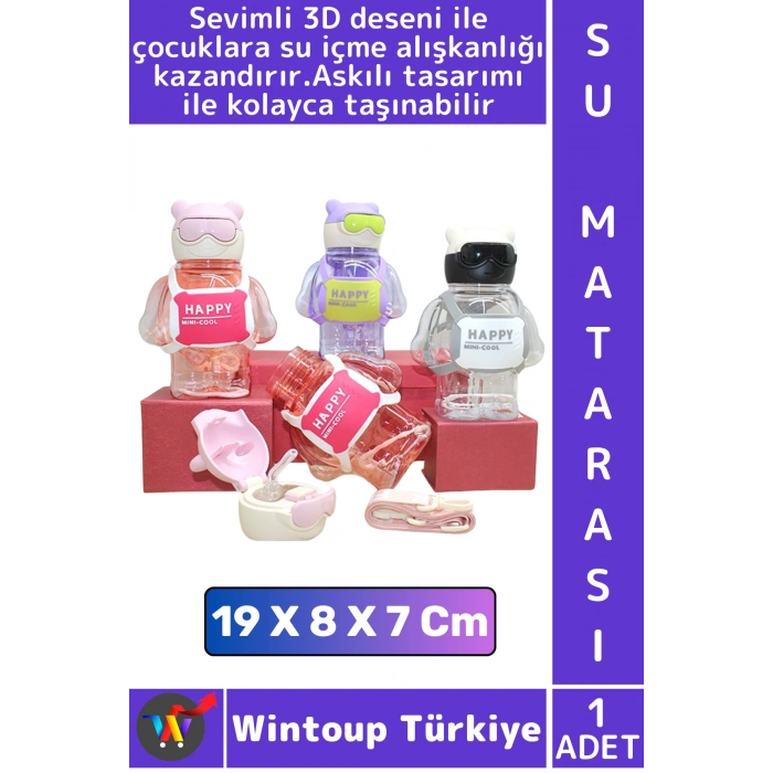 #SuMatarası Çocuk Su İçme Alışkanlığı Ofis Okul Spor Çok Şık Sevimli 3D Desenli Askılı Su Matarası