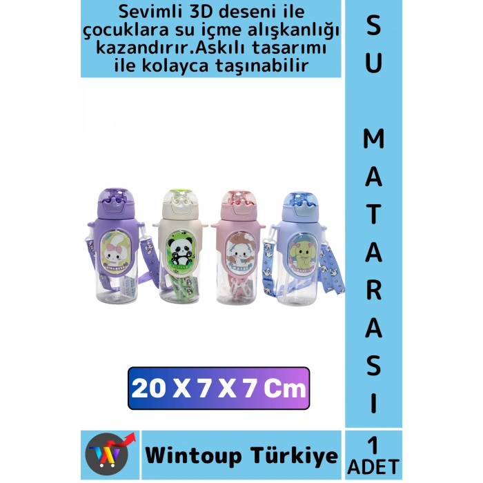 #SuMatarası Ofis Okul Spor Çocuk Su İçme Alışkanlığı Çok Şık Sevimli 3D Desenli Askılı Su Matarası