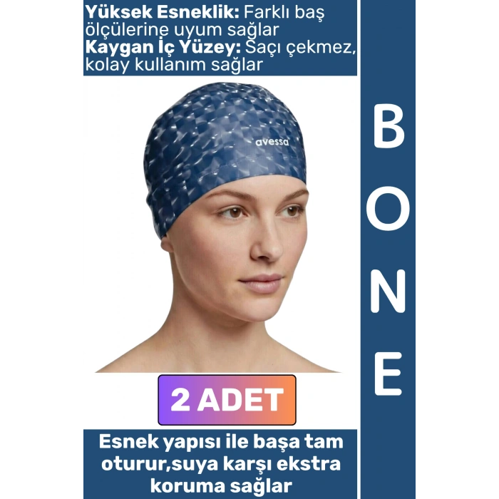 #Bone Konforlu Esnek Yumuşak Havuz Deniz Yüzme Kaygan İç Yüzey Çok Şık Su Geçirmez Saç Bonesi 2 Adet