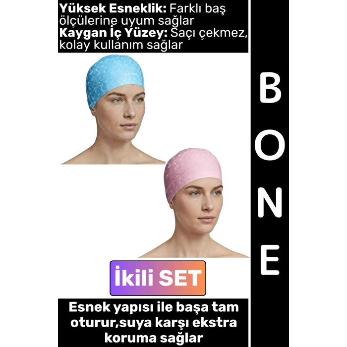 #Bone Konforlu Esnek Yumuşak Havuz Deniz Yüzme Kaygan İç Yüzey Şık Su Geçirmez Saç Bonesi İkili SET