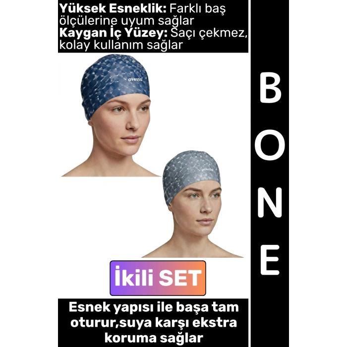 #Bone Konforlu Esnek Yumuşak Havuz Deniz Yüzme Kaygan İç Yüzey Şık Su Geçirmez Saç Bonesi İkili SET