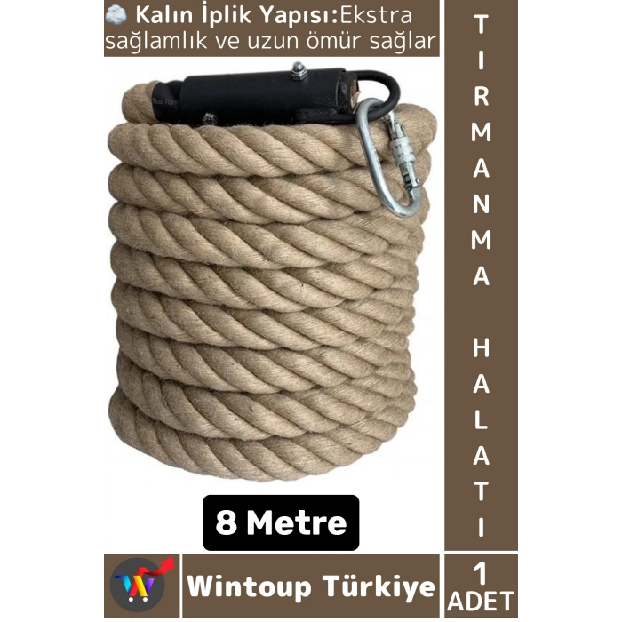 #TırmanmaHalatı Açık Hava Outdoor Spor Okul Metal Detay Sağlam Kalın İplik Tırmanma Halatı 8 Metre