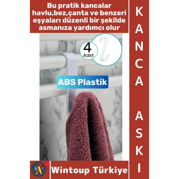 #Askı Montajsız Çok Amaçlı Küçük Eşya Havlu Çanta Mutfak Banyo ABS Sert Plastik Kanca Askı 4 Adet