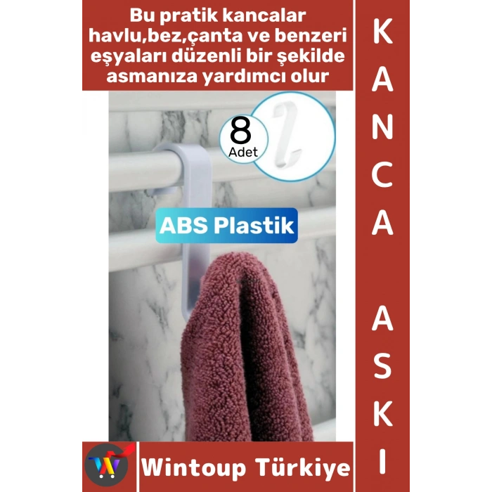 #Askı Montajsız Çok Amaçlı Küçük Eşya Havlu Çanta Mutfak Banyo ABS Sert Plastik Kanca Askı 8 Adet