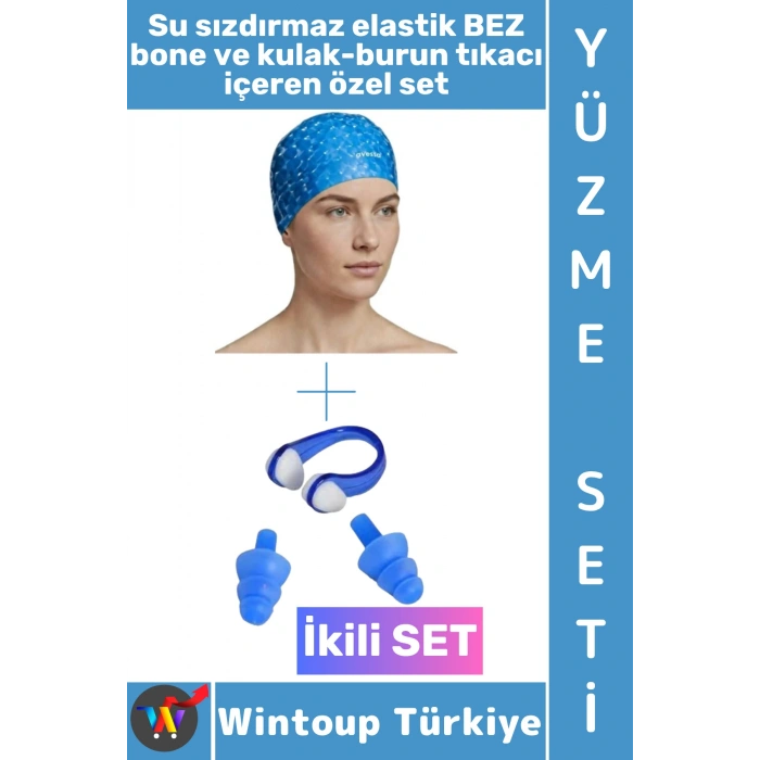 #Bone Esnek Yumuşak Havuz Deniz Su Geçirmez Elastik Bez Saç Bonesi Kulak Burun Tıkacı Şık Özel Set