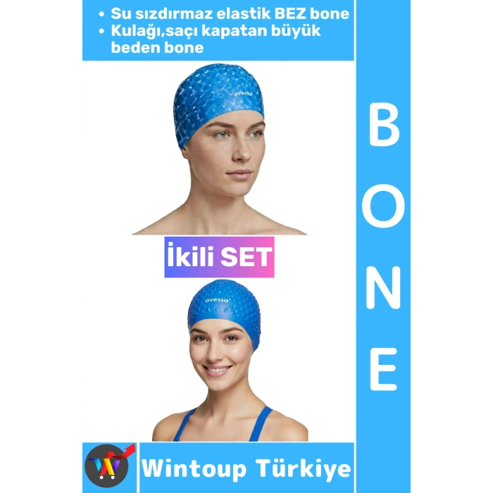 #Bone Esnek Havuz Deniz Su Geçirmez Elastik Bez Kulağa Su Geçirmez Büyük Beden Saç Bonesi İkili Set
