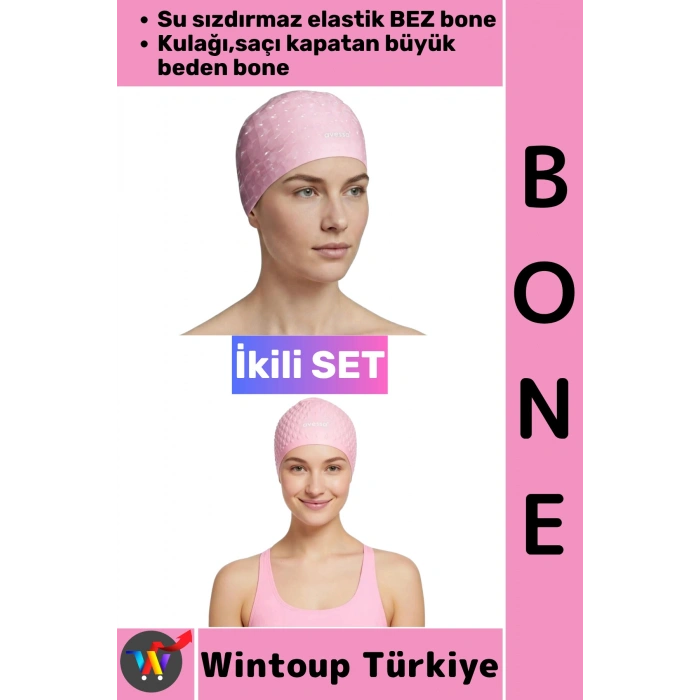 #Bone Esnek Havuz Deniz Su Geçirmez Elastik Bez Kulağa Su Geçirmez Büyük Beden Saç Bonesi İkili Set