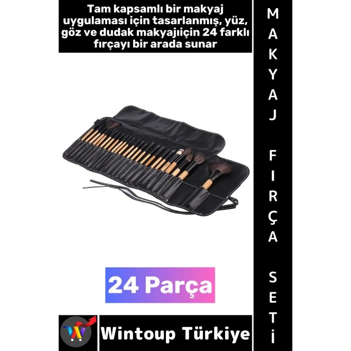 #MakyajSeti Profesyonel Cilt Yüz Göz Dudak Kaş Kontür Eyeliner Çantalı Makyaj Fırçası Seti 24 Parça