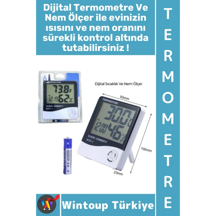 #Termometre Çocuk Bebek Odası Ev Nem Sıcaklık Ölçer Alarm Sabitleme Klipsli Pilli Dijital Termometre