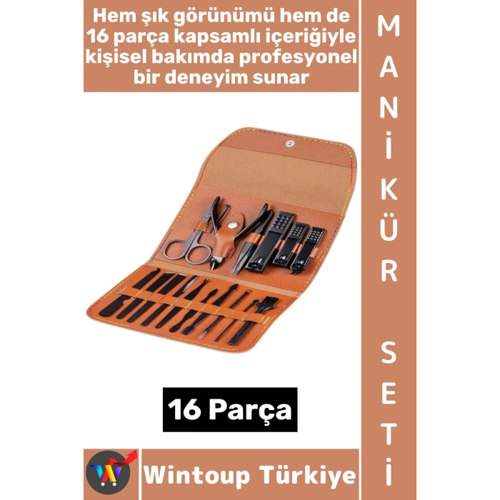 #TırnakBakım Profesyonel Kişisel Kaş El Ayak Tırnak Bakım Şık Çantalı Manikür Pedikür Seti 16 Parça