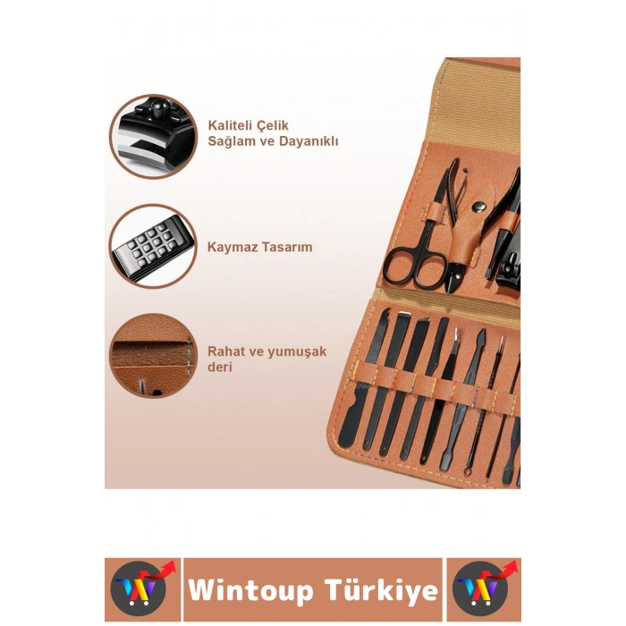 #TırnakBakım Profesyonel Kişisel Kaş El Ayak Tırnak Bakım Şık Çantalı Manikür Pedikür Seti 16 Parça