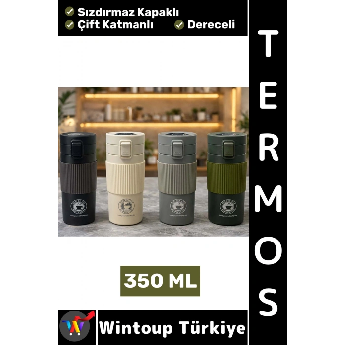 #Termos Kamp Outdoor Piknik Ofis Gündelik Sızdırmaz Kapaklı Çift Katmanlı Dereceli Mug Termos 350 ML