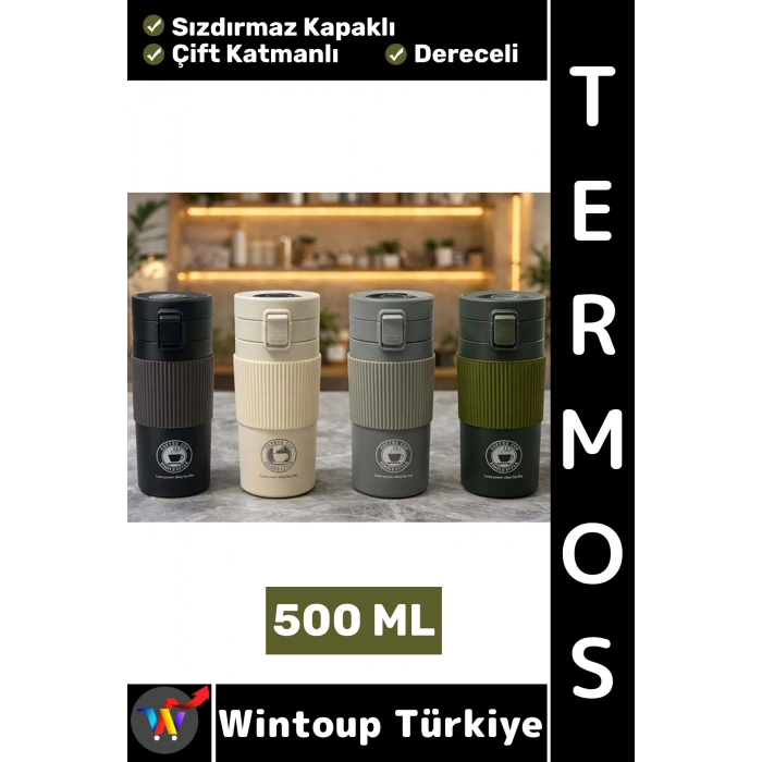 #Termos Kamp Outdoor Piknik Ofis Gündelik Sızdırmaz Kapaklı Çift Katmanlı Dereceli Mug Termos 500 ML