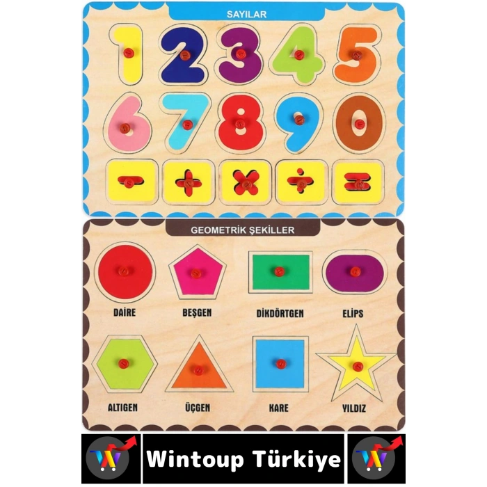 #Puzzle Eğitici Görsel Algı Meyve Sebze Geometrik Şekiller Sayılar Tanıma Ahşap Tutmalı Puzzle Seti
