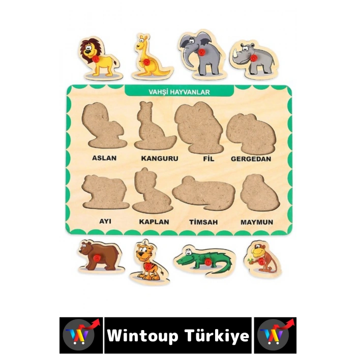 #Puzzle Eğitici Görsel Algı Deniz Çiftlik Vahşi Hayvanları Tanıma Ahşap Tutmalı Çocuk Puzzle Seti