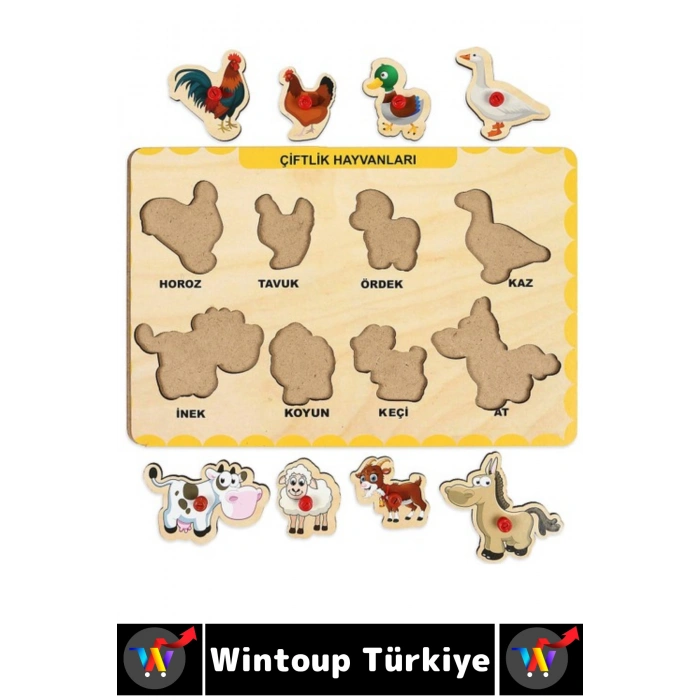#Puzzle Eğitici Görsel Algı Deniz Çiftlik Vahşi Hayvanları Tanıma Ahşap Tutmalı Çocuk Puzzle Seti