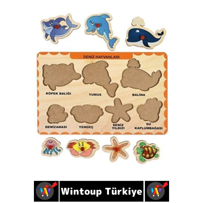 #Puzzle Eğitici Görsel Algı Deniz Çiftlik Vahşi Hayvanları Tanıma Ahşap Tutmalı Çocuk Puzzle Seti