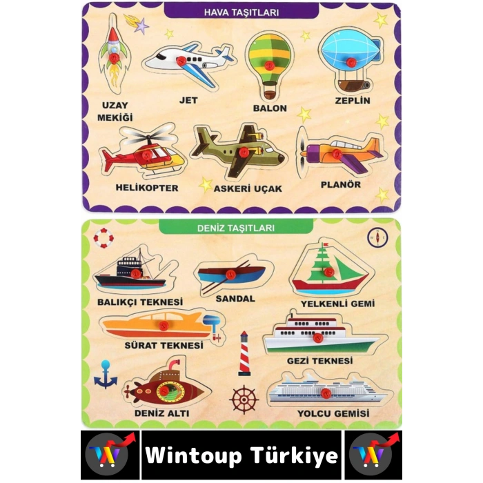#Puzzle Eğitici Görsel Algı Meslekler Hava Kara Deniz Taşıtları Tanıma Ahşap Tutmalı Puzzle Seti