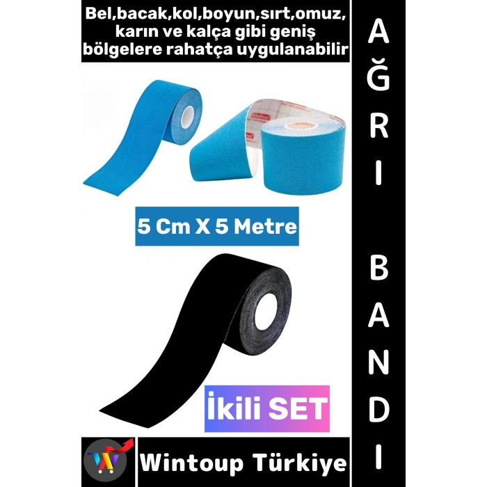 #AğrıBandı Uzun Süre Etki Kas Bacak Kol Boyun Sırt Omuz Karın Kalça Mavi Siyah Ağrı Bandı İkili SET