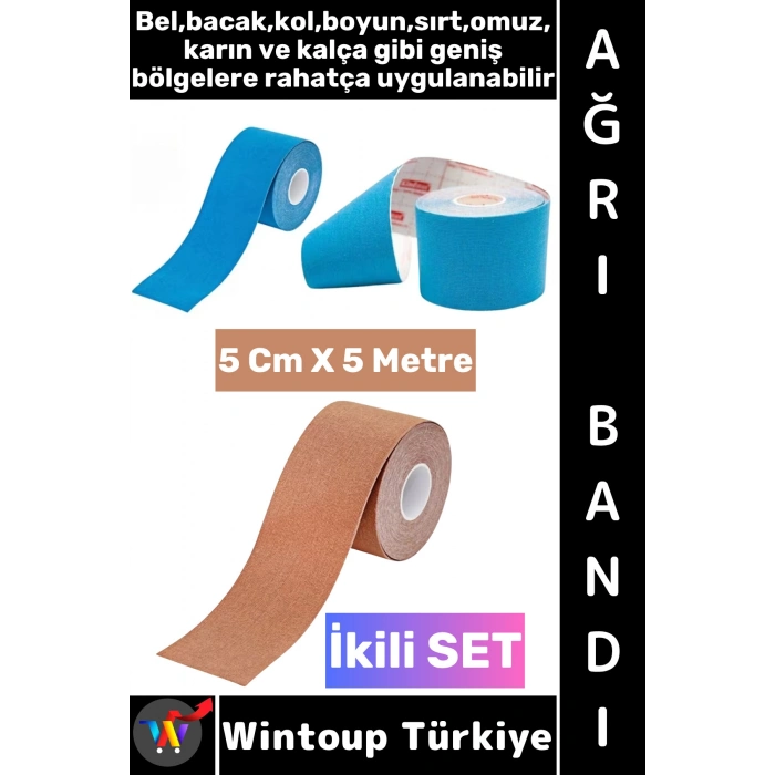 #AğrıBandı Uzun Süre Etkili Kas Bacak Kol Boyun Sırt Omuz Karın Kalça Mavi Ten Ağrı Bandı İkili SET