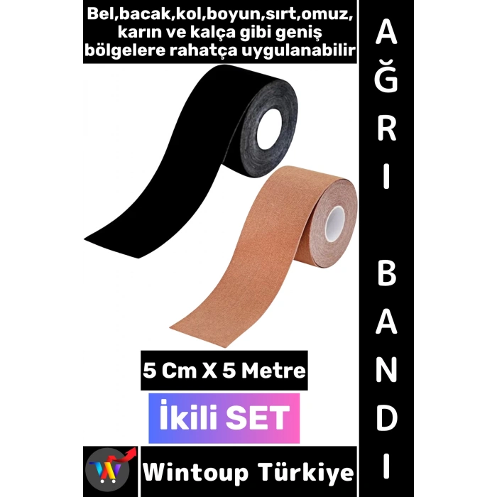 #AğrıBandı Uzun Süre Etkili Kas Bacak Kol Boyun Sırt Omuz Karın Kalça Ten Siyah Ağrı Bandı İkili SET
