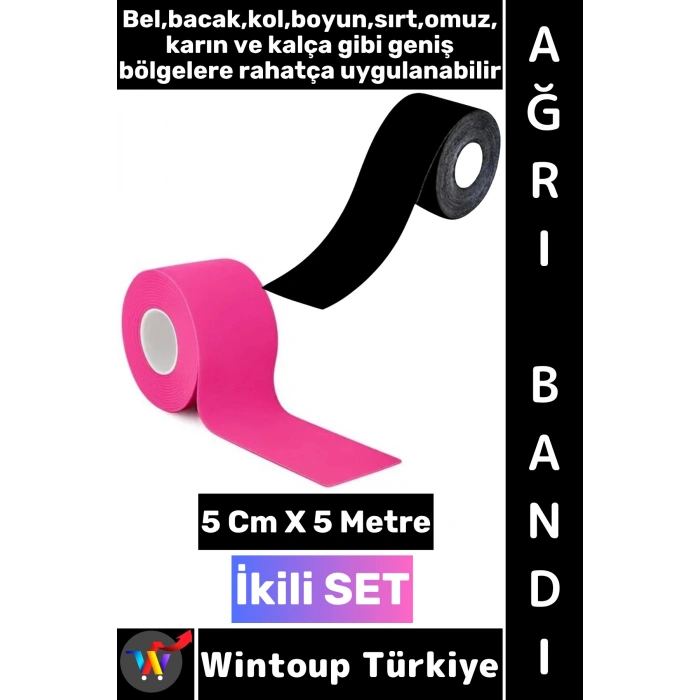 #AğrıBandı Uzun Süre Etki Kas Bacak Kol Boyun Sırt Omuz Karın Kalça Siyah Pembe Ağrı Bandı İkili SET