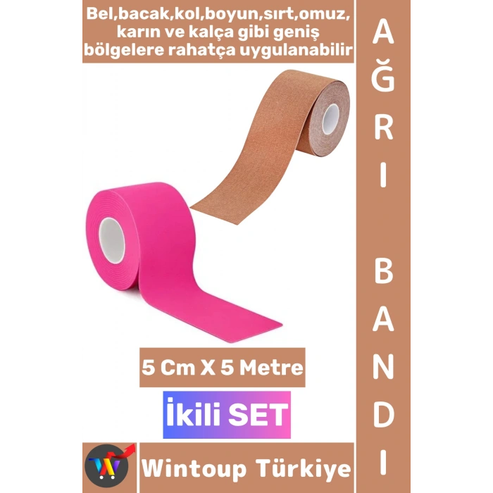 #AğrıBandı Uzun Süre Etkili Kas Bacak Kol Boyun Sırt Omuz Karın Kalça Ten Pembe Ağrı Bandı İkili SET