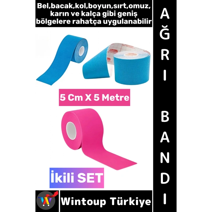 #AğrıBandı Uzun Süre Etki Kas Bacak Kol Boyun Sırt Omuz Karın Kalça Mavi Pembe Ağrı Bandı İkili SET