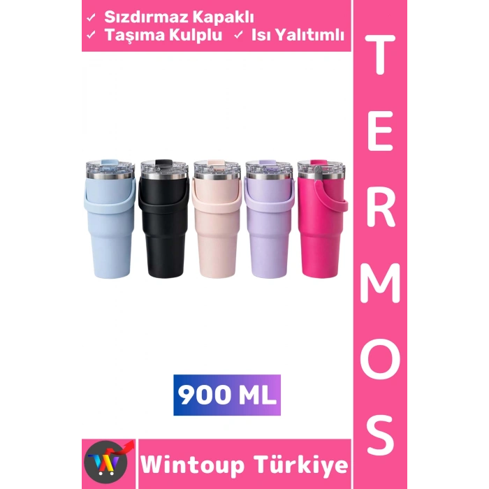 #Termos Gündelik Kamp Outdoor Piknik Sızdırmaz Kapak Isı Yalıtımlı Taşıma Kulplu Mug Termos 900 ML