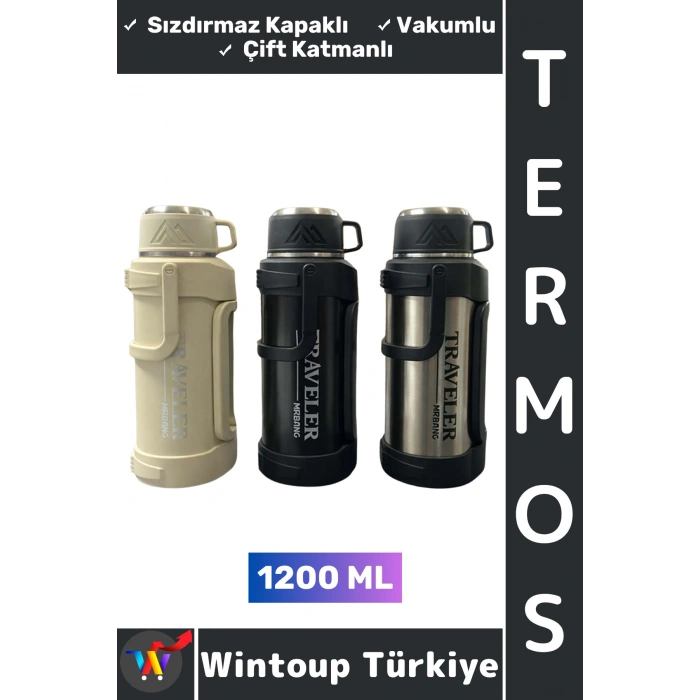 #Termos Gündelik Ofis Kamp Outdoor Piknik Sızdırmaz Kapaklı Çift Katmanlı Vakumlu Mug Termos 1200 ML