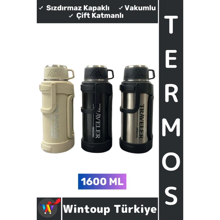 #Termos Gündelik Ofis Kamp Outdoor Piknik Sızdırmaz Kapaklı Çift Katmanlı Vakumlu Mug Termos 1600 ML