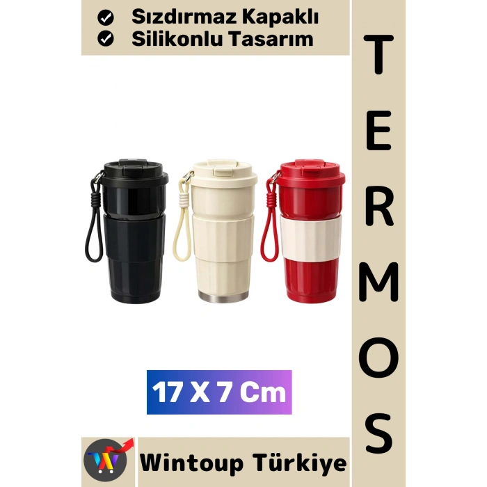 #Termos Kamp Outdoor Günlük İş Yeri Ofis Piknik Sızdırmaz Kapaklı Silikonlu Termos Bardak 17 X 7 Cm