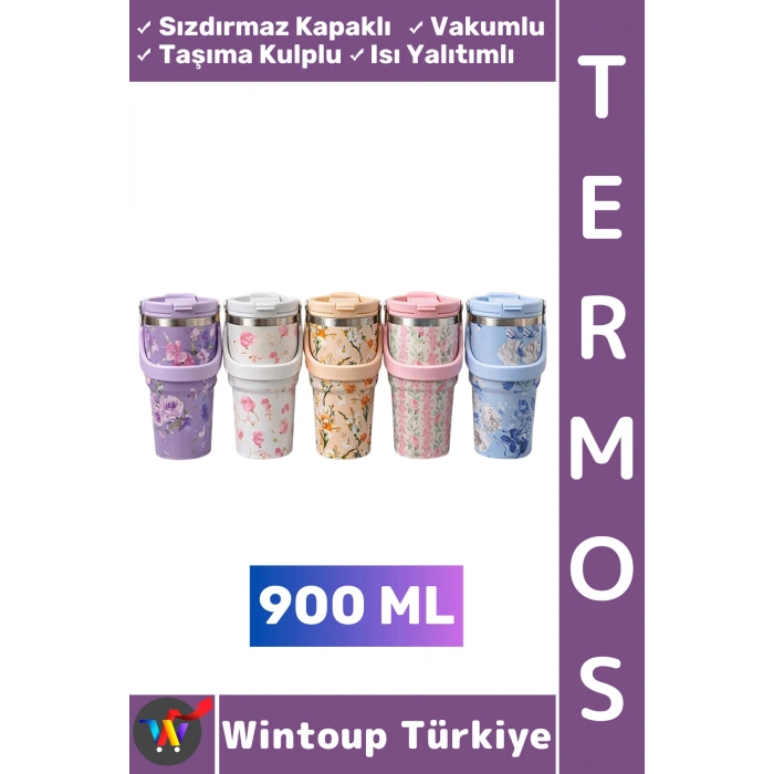 #Termos Kamp Outdoor Piknik Sızdırmaz Kapaklı Isı Yalıtımlı Taşıma Kulplu Vakumlu Termos 900 ML