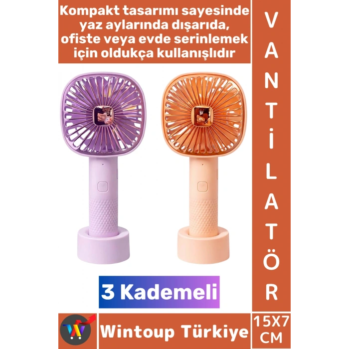 #Vantilatör Kompakt Sessiz Çalışma Kablosuz Taşınabilir Şarjlı 3 Kademeli Masa El Fanı Vantilatör