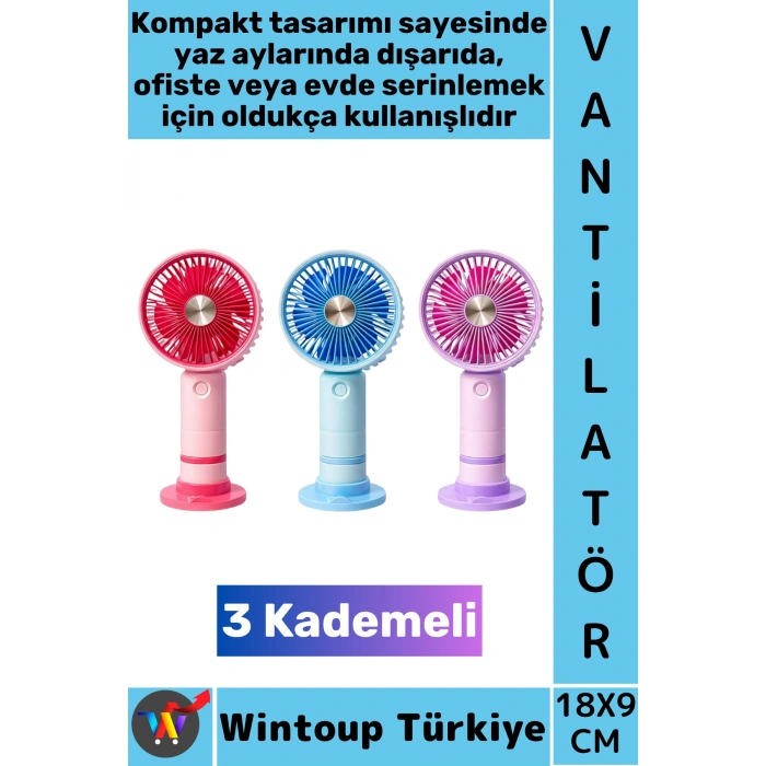 #Vantilatör Kompakt Sessiz Hafif Kablosuz Taşınabilir Usb Şarjlı 3 Kademeli Masa El Fanı Vantilatör