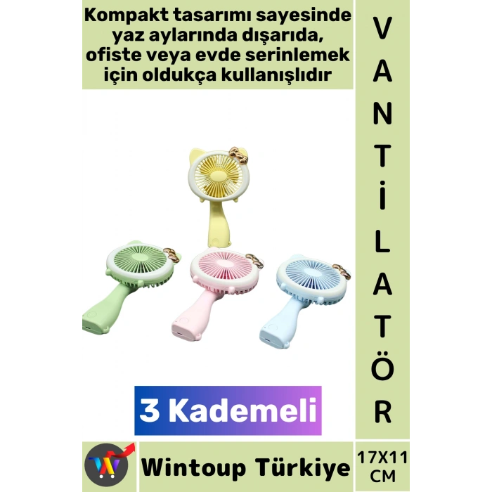 #Vantilatör Kompakt Sessiz Çalışma Kablosuz Usb Şarjlı 3 Kademeli Masa Mini El Fanı Vantilatör