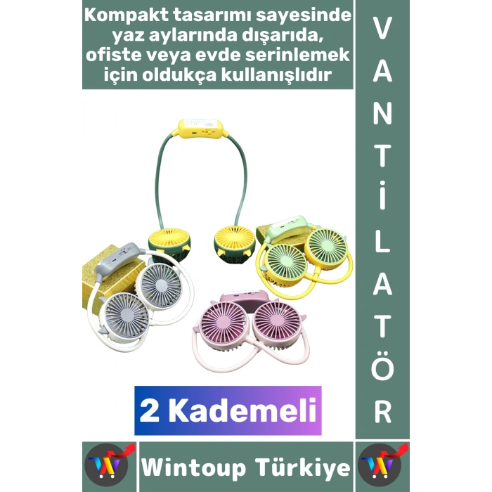 #Vantilatör Kompakt Sessiz Hafif Kablosuz Taşınabilir Usb Şarjlı 2 Kademeli El Boyun Fanı Vantilatör