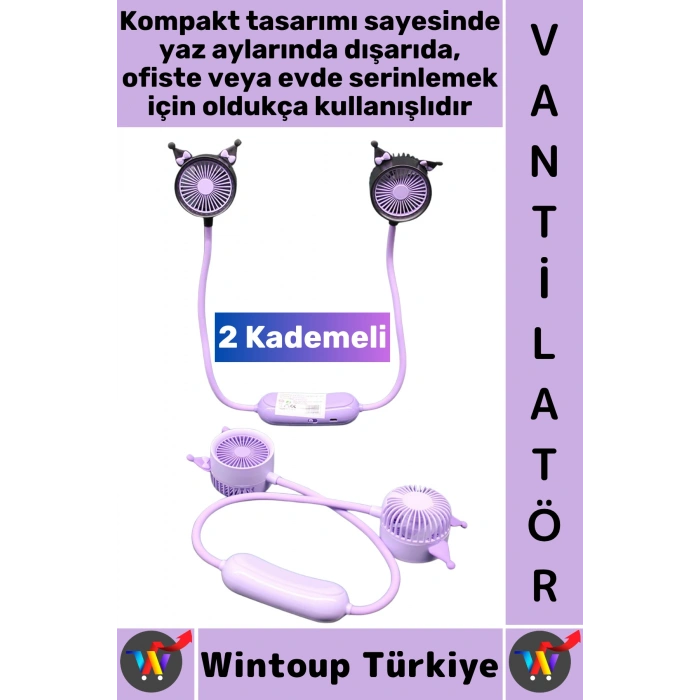 #Vantilatör Sessiz Çalışma Kablosuz Taşınabilir Usb Şarjlı 2 Kademeli Sevimli Boyun Fanı Vantilatör