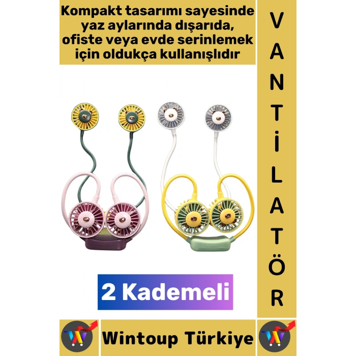 #Vantilatör Sessiz Çalışma Kablosuz Taşınabilir Usb Şarjlı 2 Kademeli Şık El Boyun Fanı Vantilatör