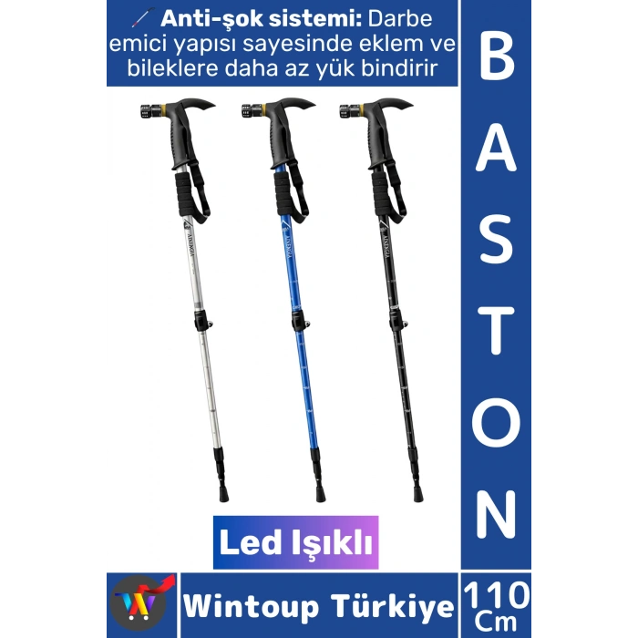 #Baston Ergonomik Outdoor Trekking Baston Ledli Anti-Şok Ayarlanabilir Teleskopik Yürüyüş Batonu