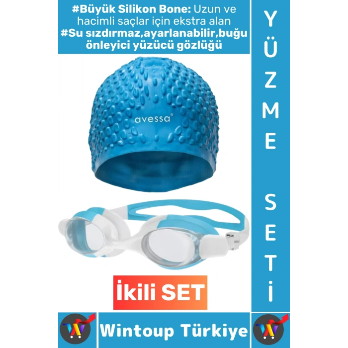 #YüzmeSeti Büyük Beden Silikon Bone Ayarlanabilir Su Geçirmez Buğu Önleyici Yüzücü Gözlüğü İkili Set