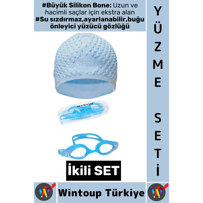 #YüzmeSeti Ayarlanabilir Su Geçirmez Buğu Önleyici Yüzücü Gözlüğü Büyük Beden Silikon Bone İkili Set