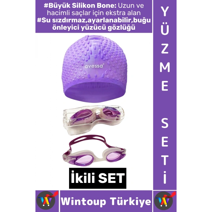 #YüzmeSeti Ayarlanabilir Su Geçirmez Buğu Önleyici Yüzücü Gözlüğü Büyük Beden Silikon Bone İkili Set
