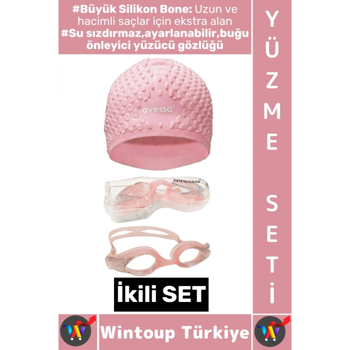 #YüzmeSeti Ayarlanabilir Su Geçirmez Buğu Önleyici Yüzücü Gözlüğü Büyük Beden Silikon Bone İkili Set