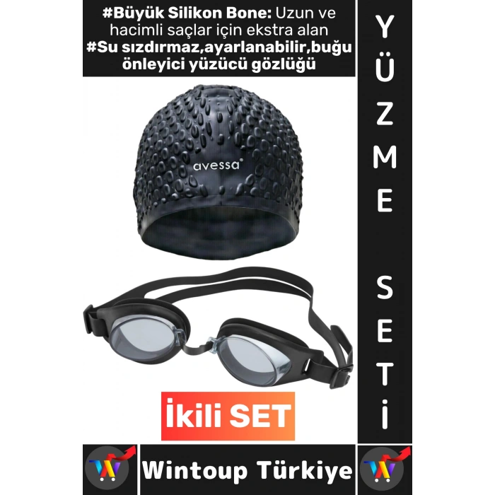 #YüzmeSeti Büyük Beden Silikon Bone Ayarlanabilir Su Geçirmez Buğu Önleyici Yüzücü Gözlüğü İkili Set