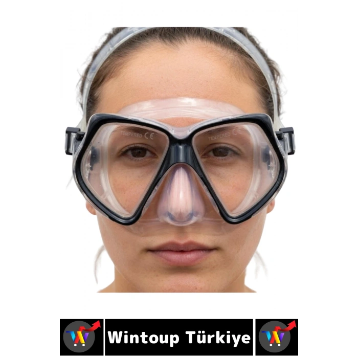 #Gözlük Konforlu Sızdırmaz Buğu Önleyici Temperli Cam Ayarlanabilir Deniz Dalış Yüzücü Maskesi Siyah