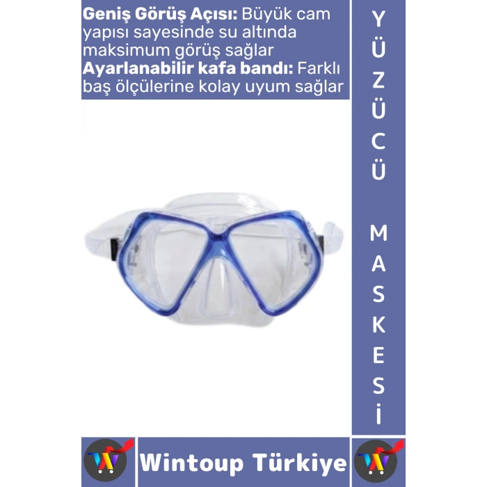 #Gözlük Konforlu Sızdırmaz Buğu Önleyici Temperli Cam Ayarlanabilir Deniz Dalış Yüzücü Maskesi Mavi