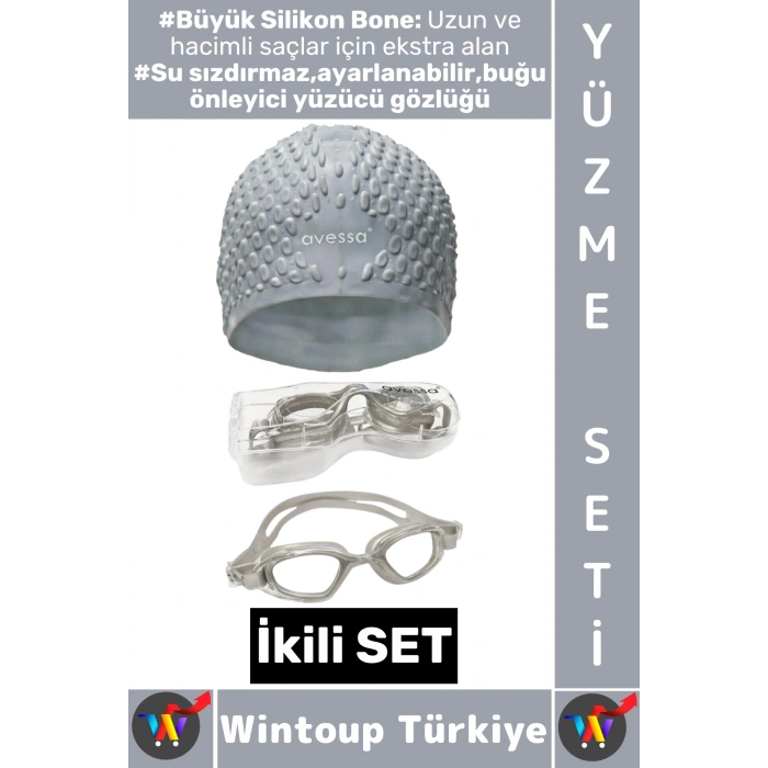 #YüzmeSeti Ayarlanabilir Su Geçirmez Buğu Önleyici Yüzücü Gözlüğü Büyük Beden Silikon Bone İkili Set