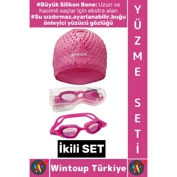 #YüzmeSeti Ayarlanabilir Su Geçirmez Buğu Önleyici Yüzücü Gözlüğü Büyük Beden Silikon Bone İkili Set